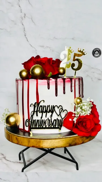 25th Anniversary Rose Drip Cake