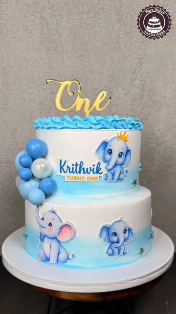 Adorable Blue Elephant First Birthday Cake for Baby Boy