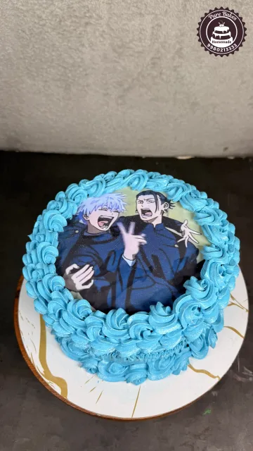 Anime Character Theme Birthday Cake with Blue Frosting