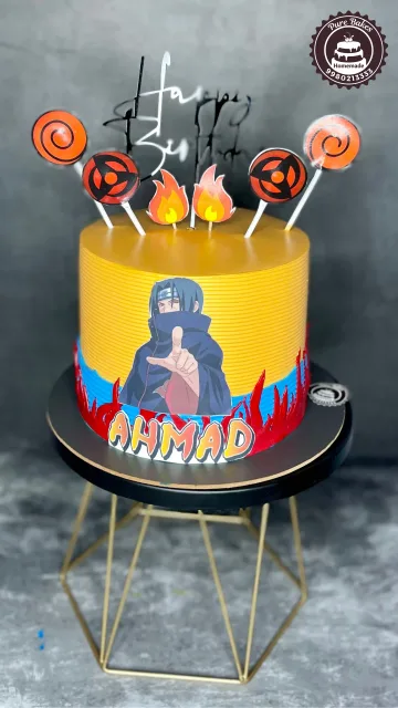Anime Themed Birthday Cake with Fire and Ninja Topper