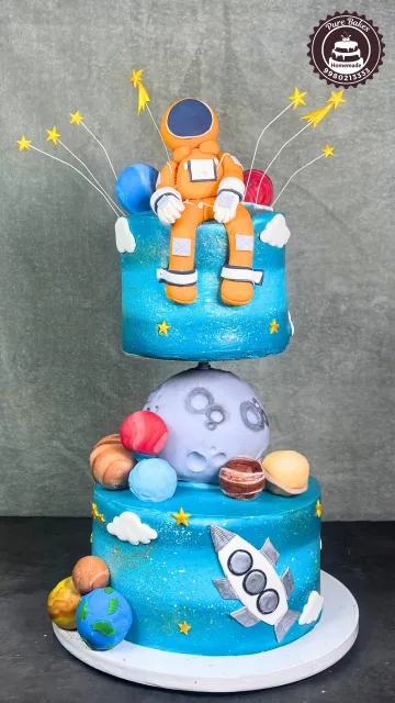 Astronaut Space Theme Two Tier First Birthday Cake Cake Design