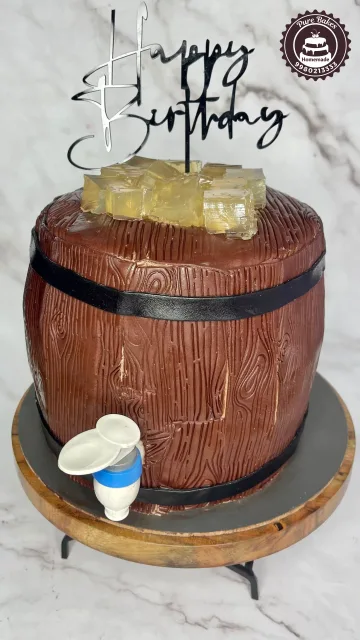Barrel Shaped Birthday Cake with Beer Mug Topper
