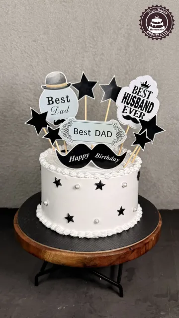 Best Dad Birthday Cake with Stylish Black White Theme