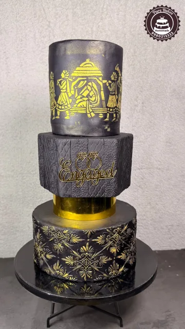 Black Gold Engagement Tier Cake