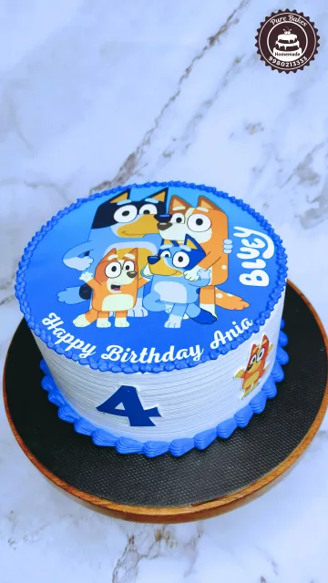 Bluey Cartoon Birthday Cake Design for Kids Fourth Birthday Celebration