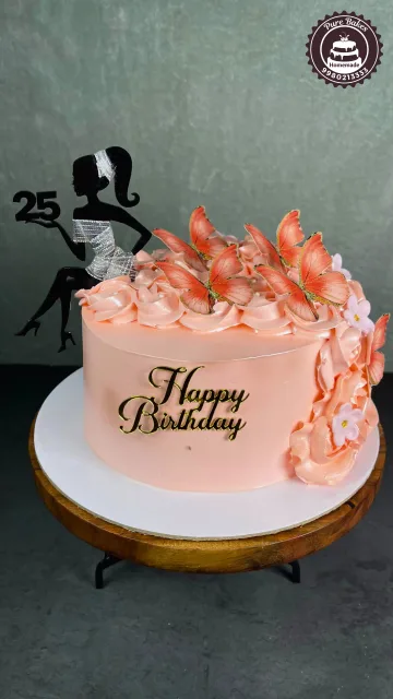 Butterfly Theme 25th Birthday Cake with Pink Cream Design