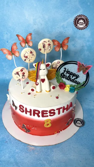 Butterfly Unicorn Birthday Cake with Custom Name Topper