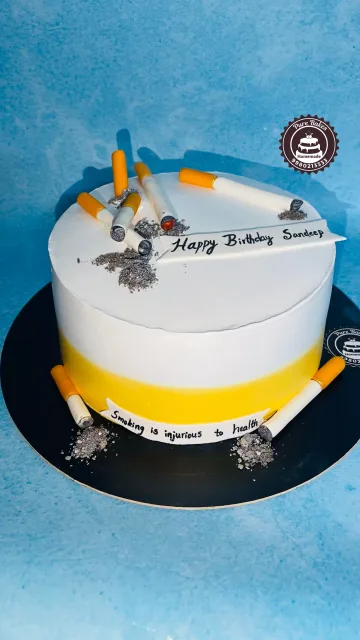 Cigarette Theme Birthday Cake with Smoking Warning Message Design