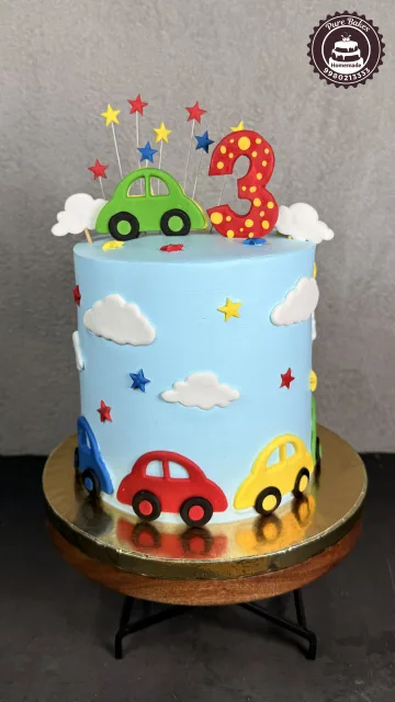 Colorful Car Theme Birthday Cake for 3 Year Old Boy