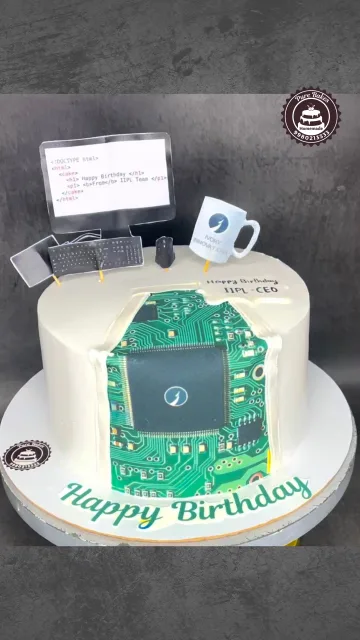 Computer Engineer Theme Birthday Cake with Tech Accessories Design