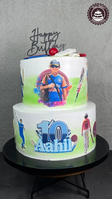 Cricket Theme Two Tier Birthday Cake for Kids Celebration