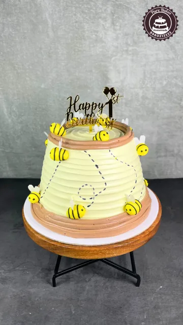 Cute Bumble Bee First Birthday Cake with Honey Theme