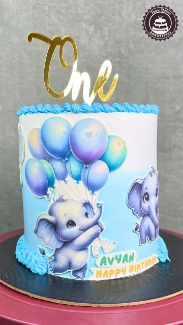 Cute Elephant Balloon Theme First Birthday Cake for Boys
