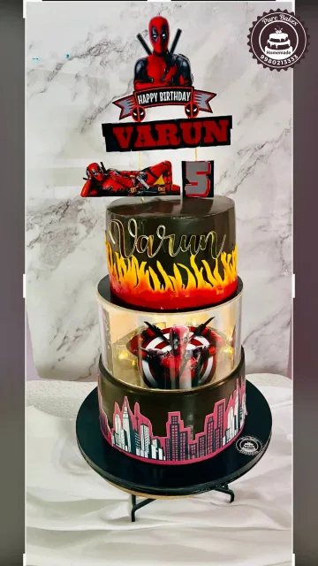 Deadpool Superhero Birthday Cake with Custom Name Topper