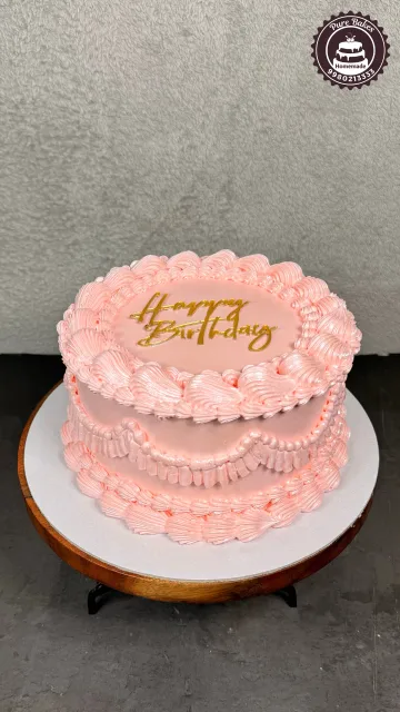 Elegant Pink Vintage Buttercream Birthday Cake with Classic Piping Design