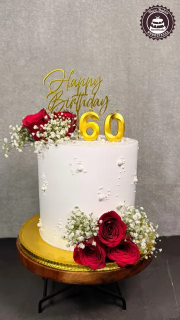 Elegant White Rose Birthday Cake for 60th Birthday Celebration