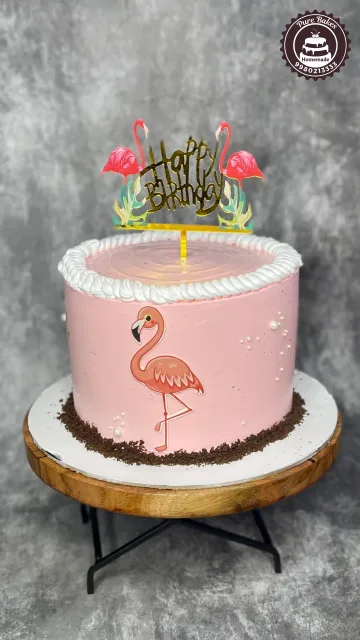 Flamingo Theme Birthday Cake with Pink Buttercream Design