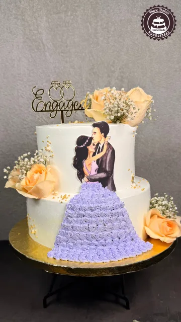 Floral Engagement Couple Cake Design