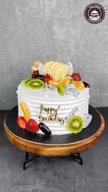 Fresh Fruit Topped White Cream Birthday Celebration Cake