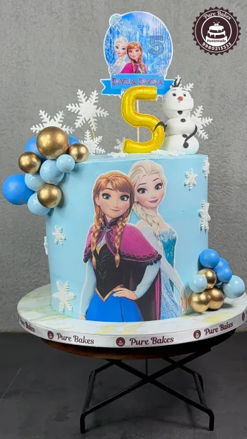 Frozen Princess Birthday Cake with Olaf and Snowflake Theme