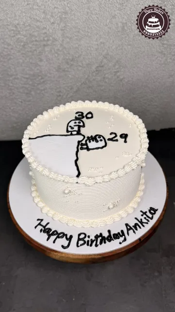 Funny 30th Birthday Cake with Minimalist Comic Style Buttercream Design