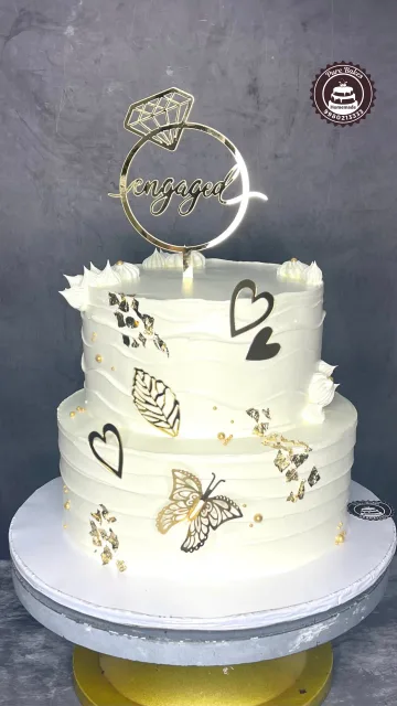 Gold Butterfly Engagement Cake Design