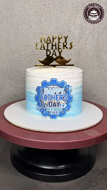 Happy Fathers Day Blue Buttercream Cake with Gold Topper Design