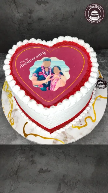 Heart Shape Photo Anniversary Cake