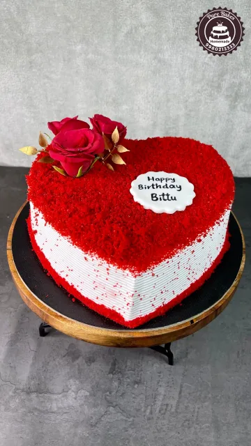 Heart Shape Red Velvet Birthday Cake with Fresh Roses