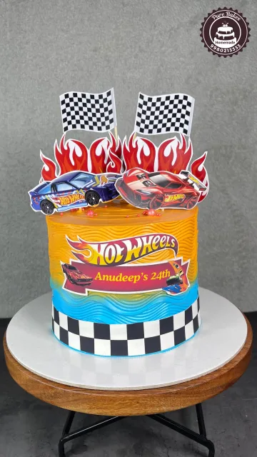 Hot Wheels Theme Birthday Cake with Racing Car Toppers