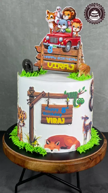 Jungle Safari Birthday Cake with Cute Animal Theme Design