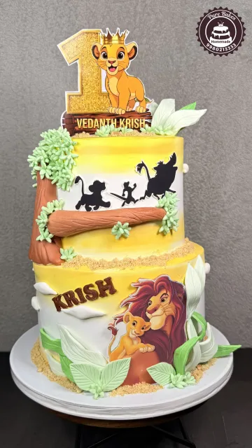 Lion King First Birthday Jungle Theme Cake with Custom Name
