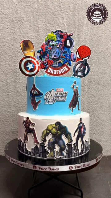 Marvel Avengers Theme Two Tier Birthday Cake for Kids Celebration