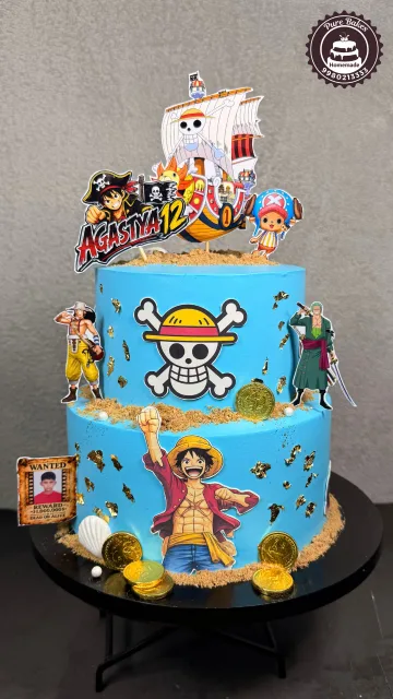 One Piece Anime Birthday Cake with Pirate Theme Custom Design