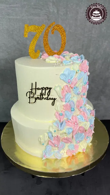 Pastel Butterfly Birthday Cake with Glitter Seventy Topper