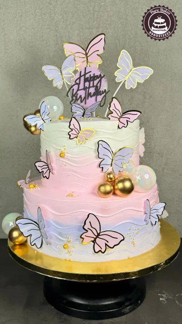 Pastel Butterfly Theme Two Tier Birthday Celebration Cake
