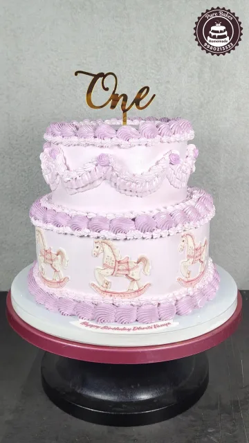 Pastel Carousel Theme First Birthday Celebration Cake Design