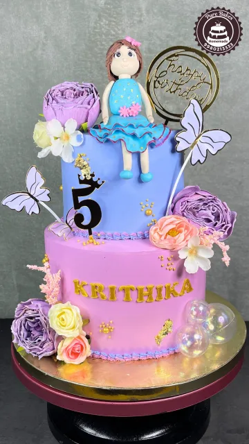 Pastel Doll Birthday Cake with Butterflies and Flowers