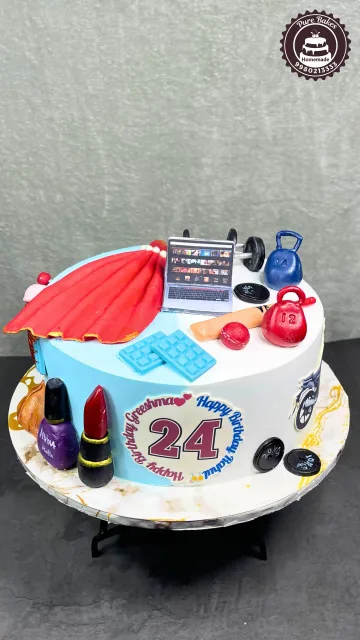 Personalized 24th Birthday Cake with Fitness and Beauty Theme
