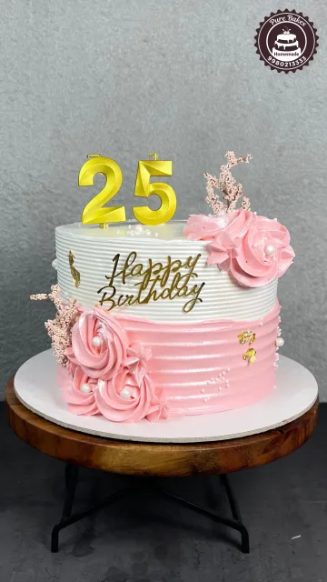 Pink Buttercream Birthday Cake with Gold Twenty Five Topper