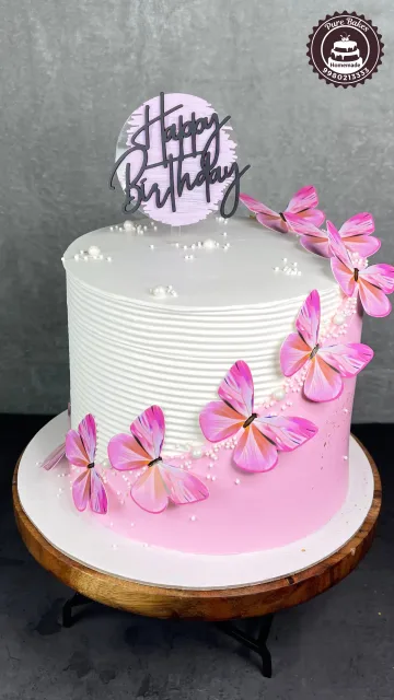 Pink Butterfly Birthday Cake With Modern Minimal Design