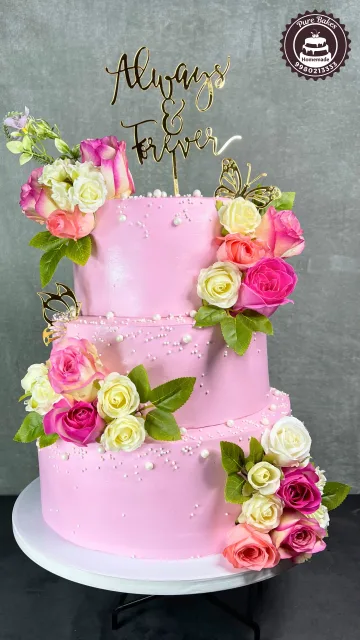 Pink Floral Three Tier Cake