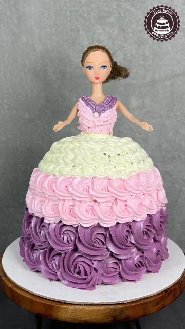Pink Purple Doll First Birthday Cake With Rosette Buttercream Design