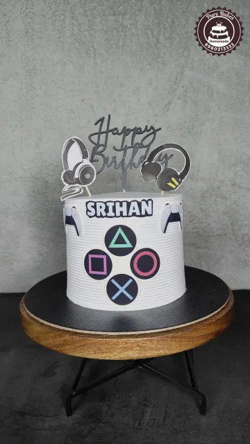 PlayStation Gaming Theme Birthday Cake with Custom Name Topper