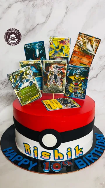 Pokemon Pokeball Birthday Cake with Trading Card Theme