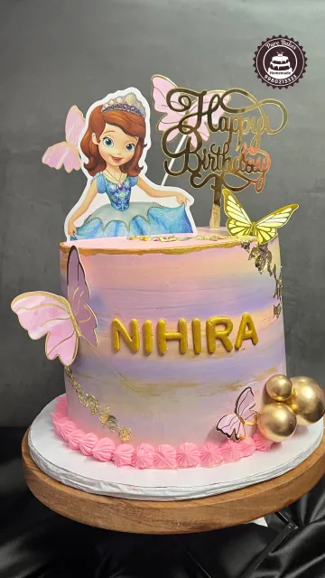 Princess Butterfly Birthday Cake with Gold Name Topper