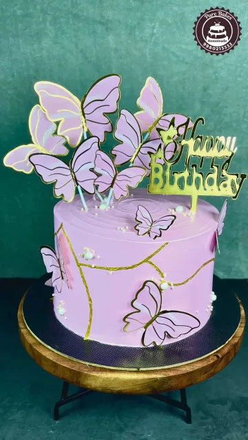 Purple Butterfly Birthday Cake with Gold Accent Details