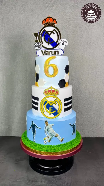 Real Madrid Football Theme Three Tier Birthday Cake Design