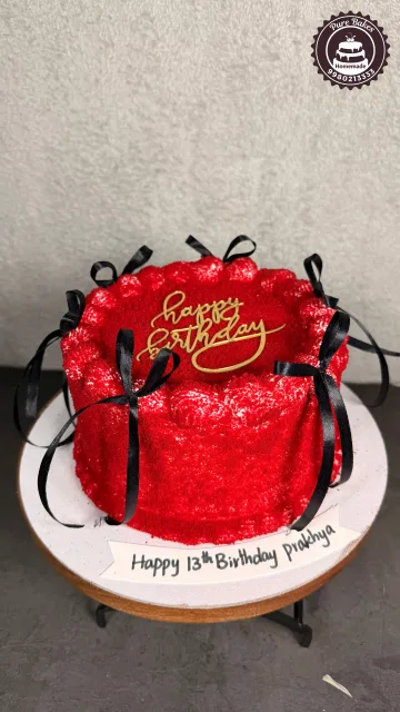 Red Ribbon Birthday Cake Design for Teenage Girl Party