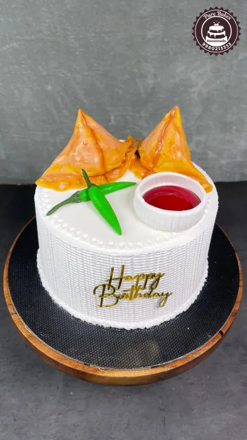 Samosa Theme Birthday Cake with Chutney Design Decoration